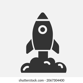 Start up, shuttle rocket line vector icon