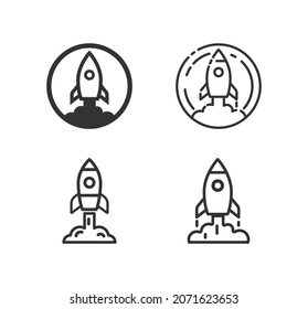 Start up, shuttle rocket line vector icon