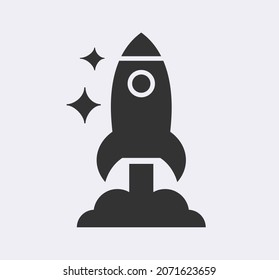 Start up, shuttle rocket line vector icon