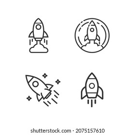 Start up, shuttle rocket line vector icon