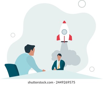Arranca. Comenzando el negocio. Discusión. Ilustración vectorial plana.