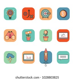 Start up, Target, Finance, Business, Money, Strategy, Graph, Rocket, Binoculars, Think, Icon, Marketing