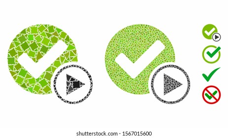 Start of validity composition of ragged parts in different sizes and color tints, based on start of validity icon. Vector abrupt parts are united into collage.