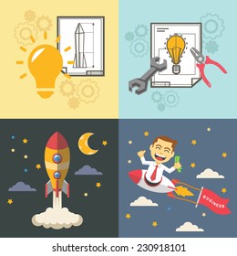 Start up vector flat illustration set