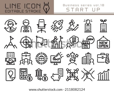 Start up vector icon set. Editable line stroke.