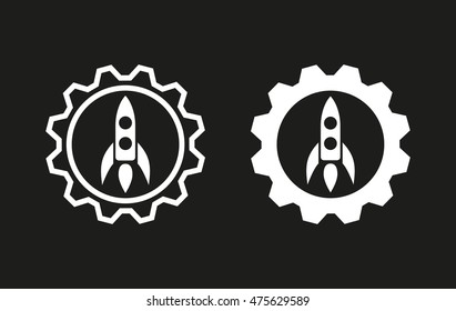 Start up vector icon. White illustration isolated on black background for graphic and web design.