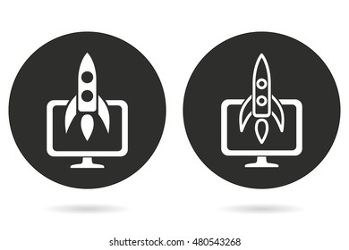 Start up vector icon. White illustration isolated on black background for graphic and web design.