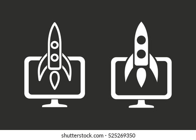 Start up vector icon. White illustration isolated on black background for graphic and web design.