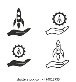 Start up vector icons set. Black illustration isolated on white background for graphic and web design.
