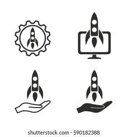 Start up vector icons set. Black illustration isolated for graphic and web design.