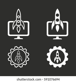 Start up vector icons set. White illustration isolated for graphic and web design.