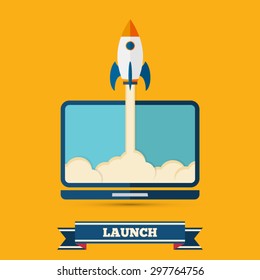 Start up - Vector illustration concept of new business project startup development and launch a new innovation product on a market. Flat modern design.