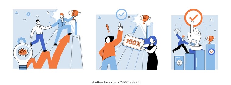 Start up vector illustration. Winning requires combination vision, innovation, and strategic planning Achieving success in start up requires creative thinking and uniqueness Developing prototype