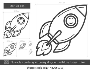 Start up vector line icon isolated on white background. Start up line icon for infographic, website or app. Scalable icon designed on a grid system.