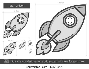 Start up vector line icon isolated on white background. Start up line icon for infographic, website or app. Scalable icon designed on a grid system.