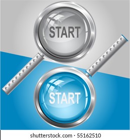Start. Vector magnifying glass.