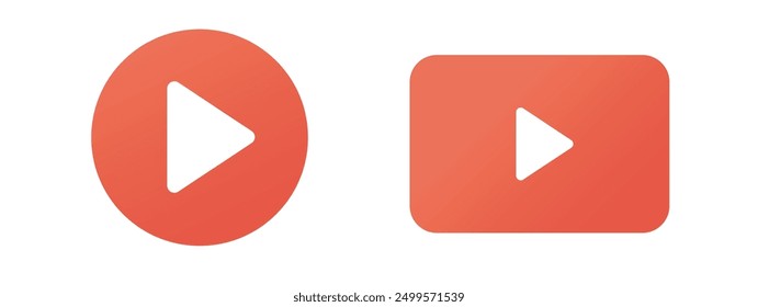 Start video or music play button icon vector red peach color simple graphic illustration set circle and rounded square shape silhouette image clip art ui element