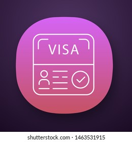 Start up visa app icon. Residence permit. Travel document. Immigration. Travel approval. Foreign entrepreneurs visa. UI/UX user interface. Web or mobile application. Vector isolated illustration