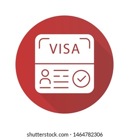 Start up visa red flat design long shadow glyph icon. Temporary residence permit. Travel document. Tourist paperwork. Travel approval. Foreign entrepreneurs visa. Vector silhouette illustration