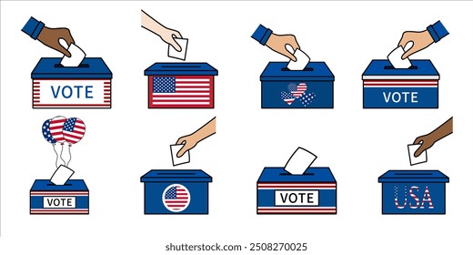 Start VOTE design concept of American election icon set collection.