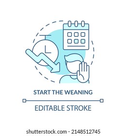 Start weaning turquoise concept icon. Reduce playing. Coping with gaming addiction abstract idea thin line illustration. Isolated outline drawing. Editable stroke. Arial, Myriad Pro-Bold fonts used