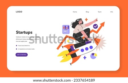 Start up web banner or landing page. New business launching. Idea of project planning, promotion, management and marketing. Business development. Flat vector illustration