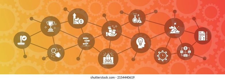 Iniciar banner web con iconos blancos. Administración del tiempo, generación de ideas, ilustración de presentación. Plantilla de diseño de banners Web.