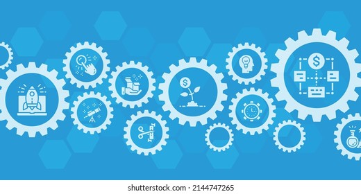 Starten Sie eine Website-Banner-Designvorlage. Zeitmanagement, Ideenerstellung, Präsentation, Vektorgrafik für Website-Präsentation Banner.