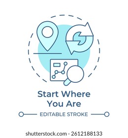 Start where you are soft blue concept icon. Statistical chart, analysis. Monitoring, control. Round shape line illustration. Abstract idea. Graphic design. Easy to use in blog post, presentation