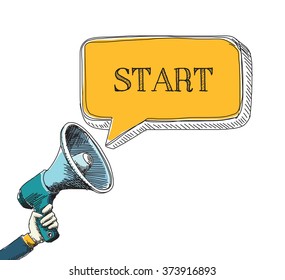 START word in speech bubble with sketch drawing style