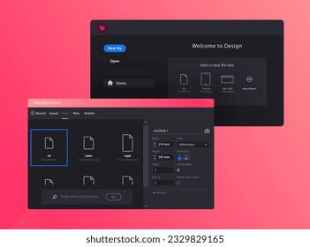 Start working in Page Layout and Publishing Design Software Application. New Typography project. Create document printed products. Vector illustration