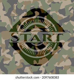 Start written on a camo texture. Vector Illustration. Detailed. 