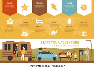 Start Your Adventure infographic flat vector illustration. Presentation Concept