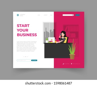 Start your business landing flat design colored vector illustration