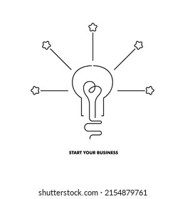 start your business. Minimalistic linear icon of starting a business: looking for an idea