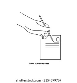 start your business. Minimalistic linear icon started its own business: registration of all forms, tax, net income