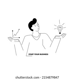 start your business. Minimalistic linear poster of the origin of your own business, motivation to start something of your own and stop working for someone else. online business development