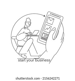 start your business. Minimalistic linear poster about starting your own business, motivation to start something of your own and stop working for someone else. 