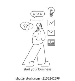 start your business. Minimalistic linear poster about starting your own business, motivation to start something of your own and stop working for someone else. 