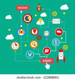 Start of your business or project. Flat vector illustration with different icons and elements. Infographic design