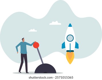 Start your own business, launch success rocket or entrepreneur, startup project or boost company growth, invention.business concept.flat character.