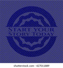 Empieza tu emblema Stroy Today con fondo jean de alta calidad