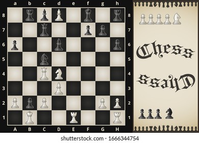 Started a chess game. Chess piece and chessboard. Vector.