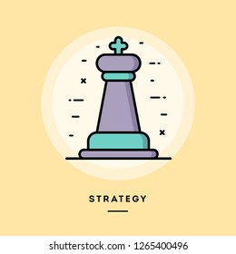 Startegy, chess figure, flat design thin line banner, usage for e-mail newsletters, web banners, headers, blog posts, print and more. Vector illustration.