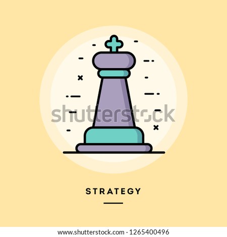 Startegy, chess figure, flat design thin line banner, usage for e-mail newsletters, web banners, headers, blog posts, print and more. Vector illustration.