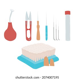 A starter kit for felting wool needles. Vector illustration on the theme of needlework.