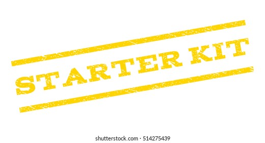 Starter Kit watermark stamp. Text caption between parallel lines with grunge design style. Rubber seal stamp with dirty texture. Vector yellow color ink imprint on a white background.