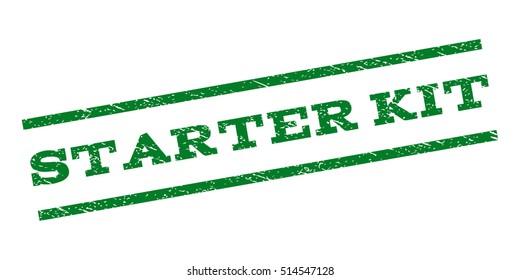Starter Kit watermark stamp. Text tag between parallel lines with grunge design style. Rubber seal stamp with dust texture. Vector green color ink imprint on a white background.