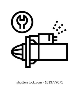 vector de icono de reparación y sustitución de líneas de arranque. señal de reparación y sustitución del motor de arranque. símbolo de contorno aislado ilustración negra