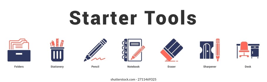 Starter Tools Ilustración de Anuncio de Web moderno y limpio con íconos temáticos para la comunicación visual